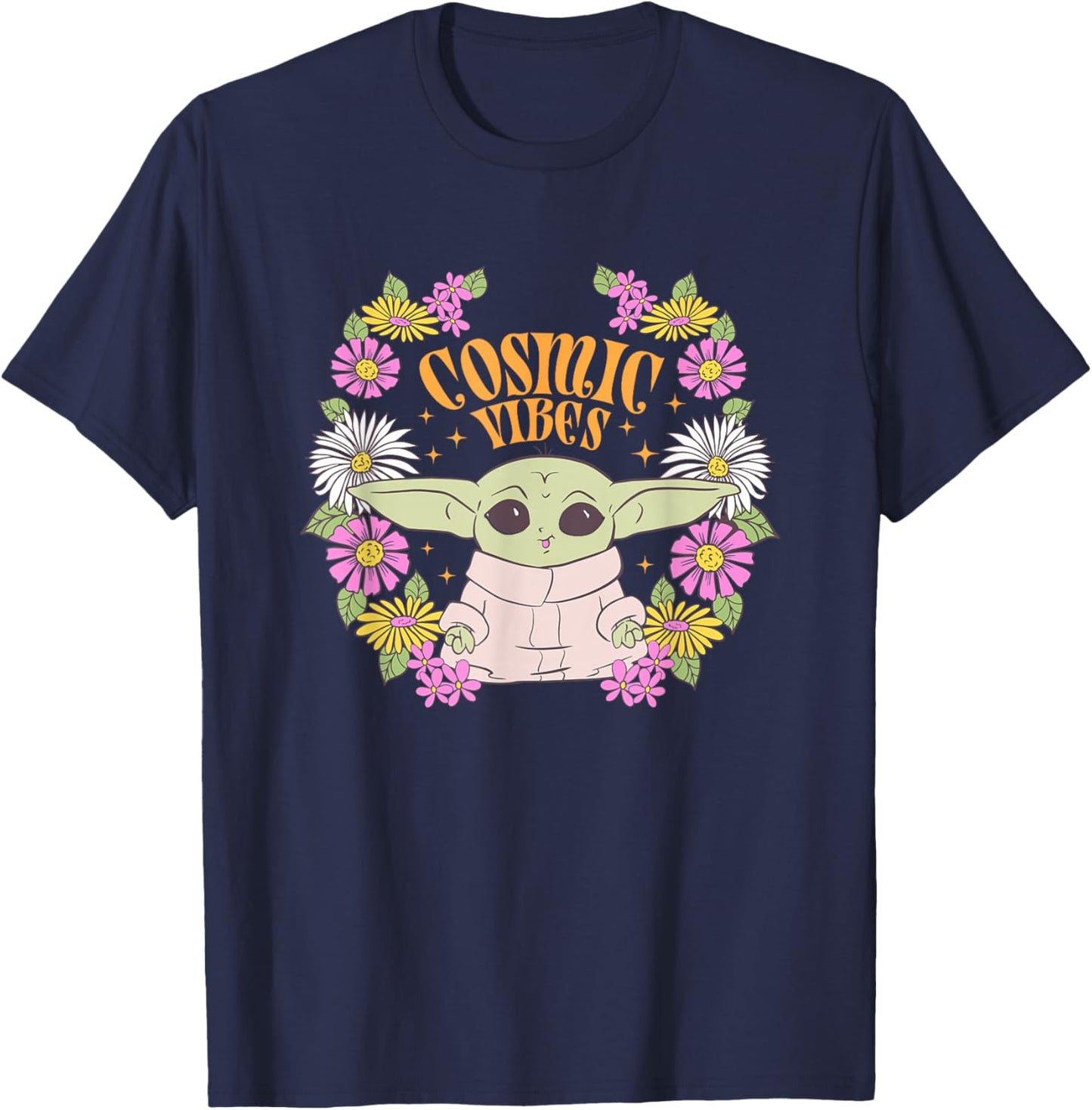 Star Wars The Mandalorian Grogu Cosmic Vibes Floral T-Shirt - T-Shirt | Navy