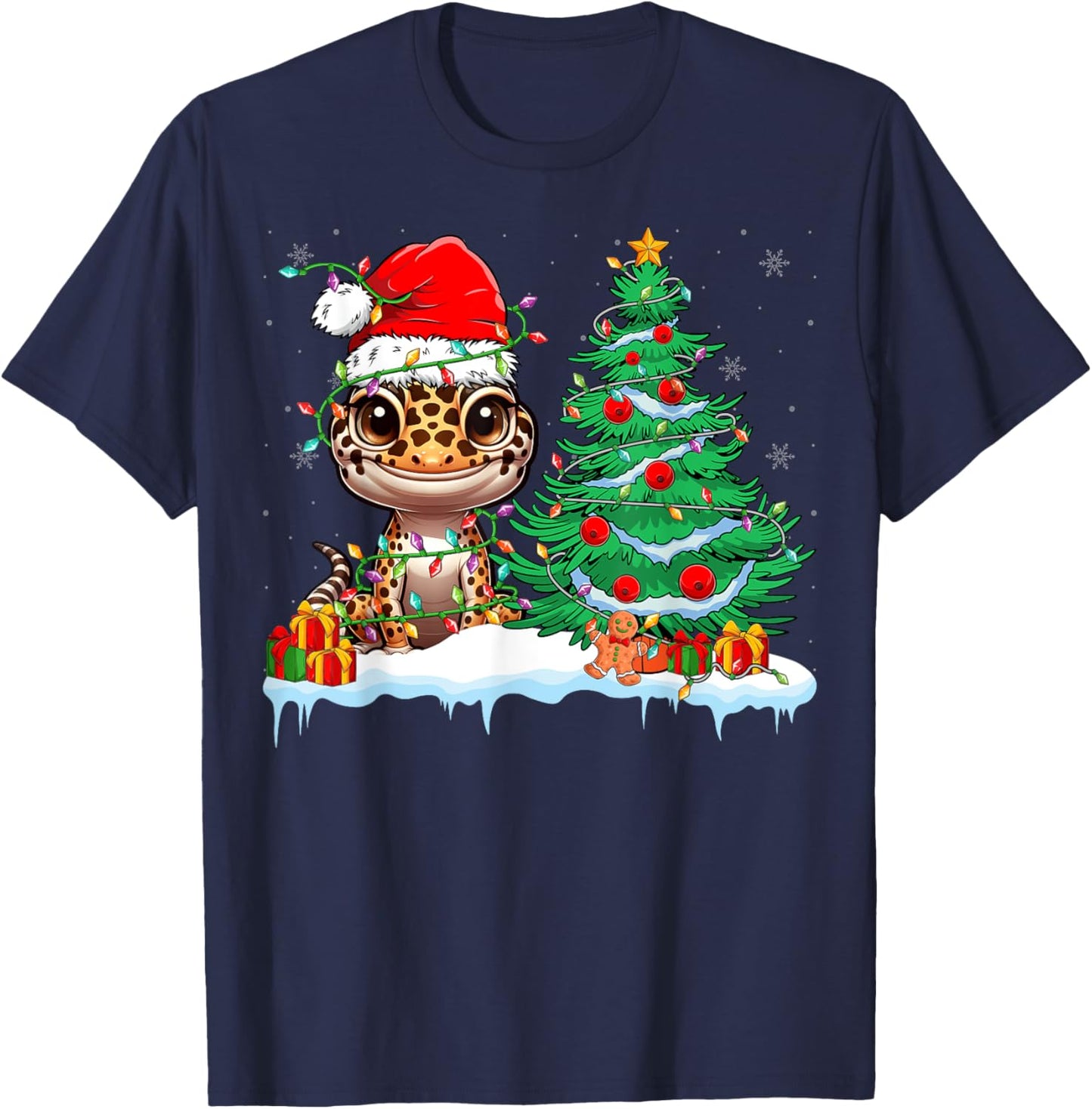 Leopard Gecko - Funny Gecko Wearing Santa Hat Christmas T-Shirt - T-Shirt | Navy