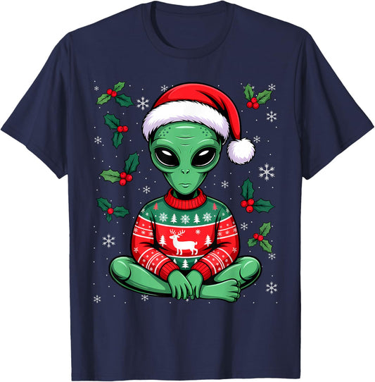 Cute Funny Alien Ugly Christmas Sweater T-Shirt - T-Shirt | Navy