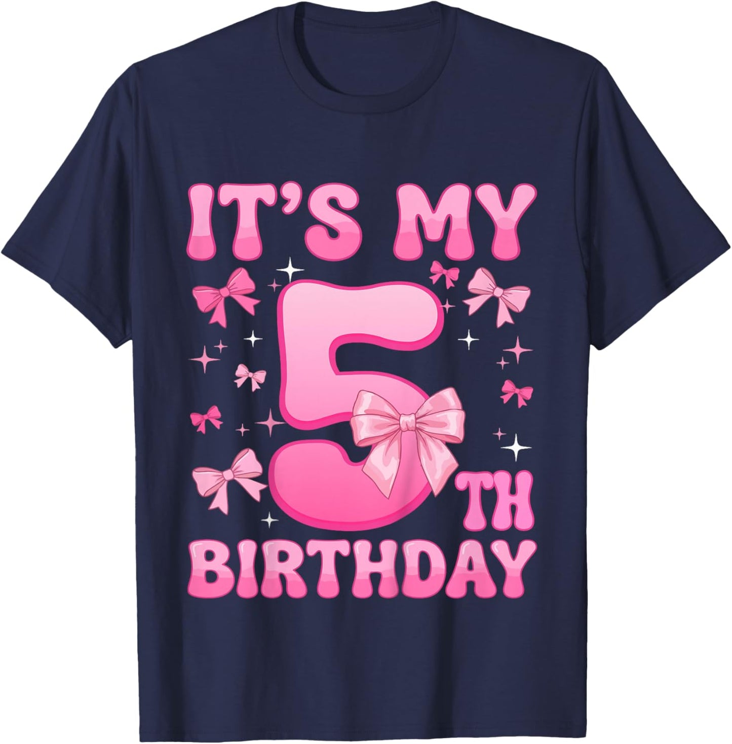 Kids 5th Birthday Shirt Girl Coquette Bow Kids Five 5 Year Old T-Shirt - T-Shirt | Navy