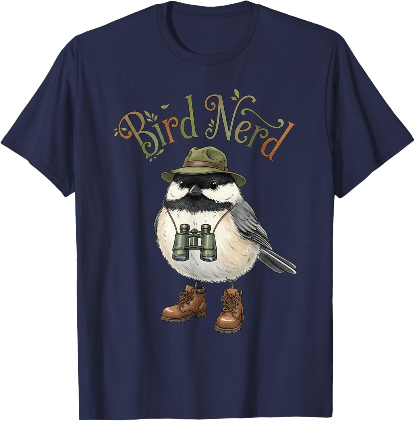 Bird Nerd Black Chickadee Bird Watching Birding Birders T-Shirt - T-Shirt | Navy
