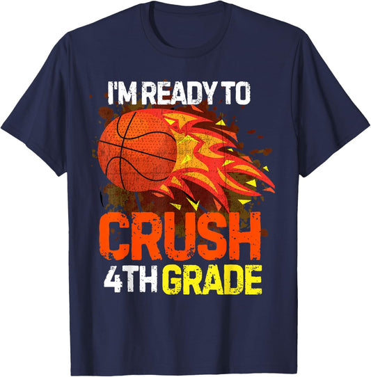 Funny Back To School First Day Of 4th Grade Basketball Boys T-Shirt - T-Shirt | Navy