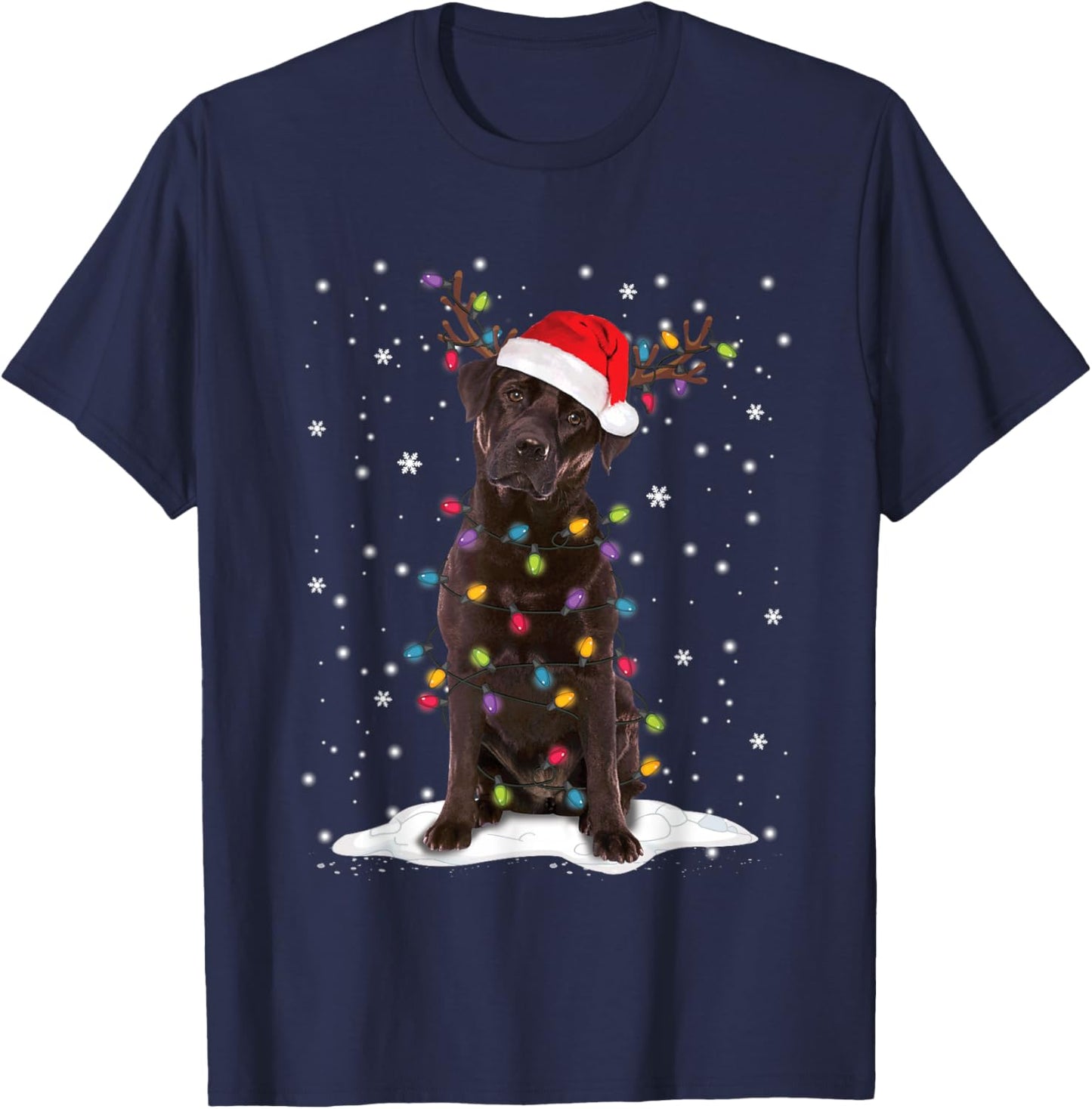 Chocolate Lab Labrador Christmas Tree Lights Pajama Dog Xmas T-Shirt - T-Shirt | Navy