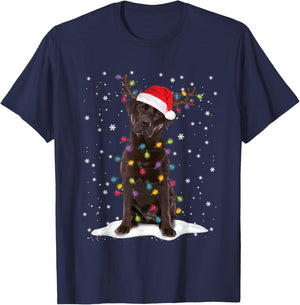 Chocolate Lab Labrador Christmas Tree Lights Pajama Dog Xmas T-Shirt - T-Shirt | Navy