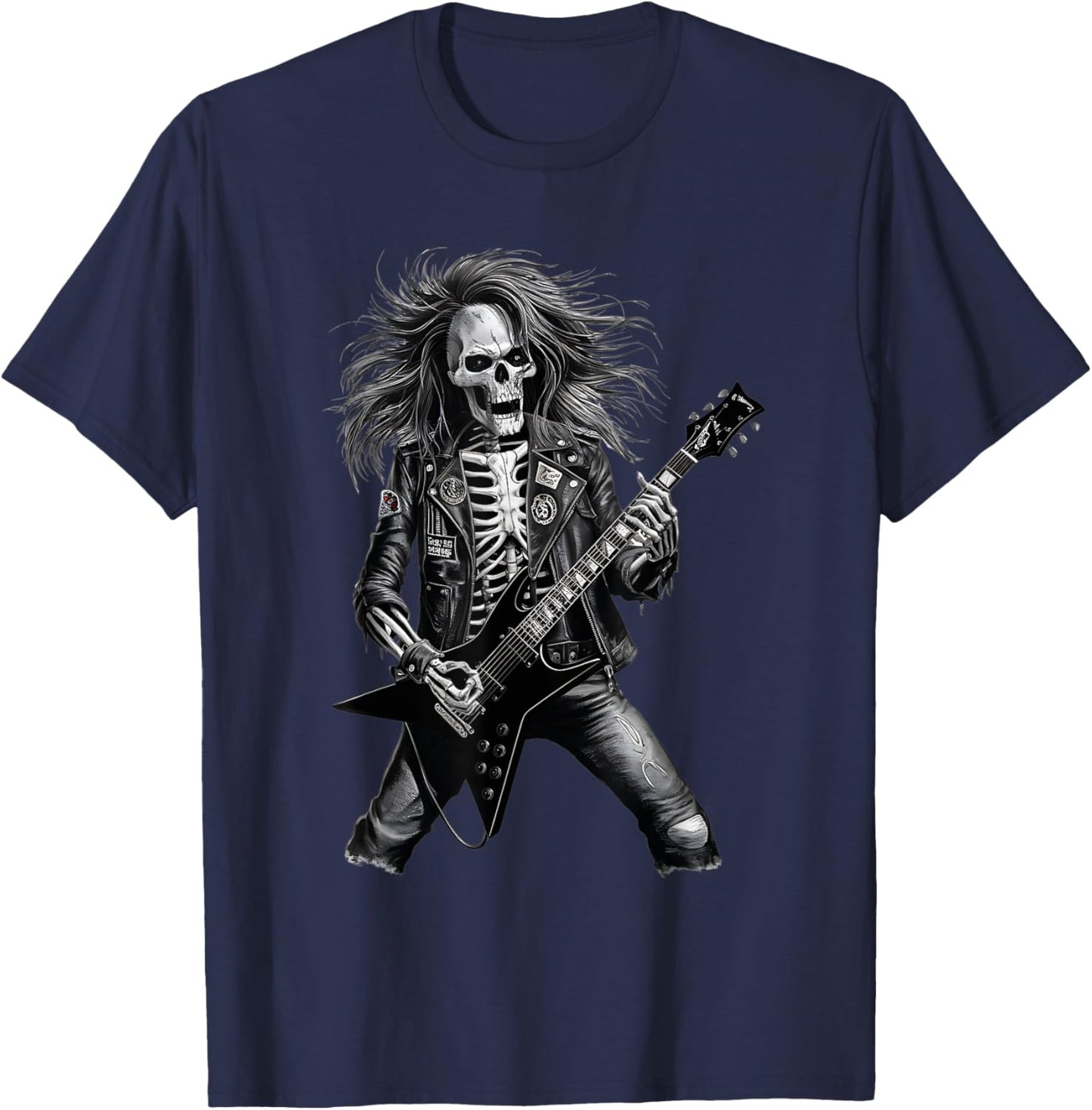 Skeleton Rocker With Guitar Men Skeleton Playing Guitar T-Shirt - T-Shirt | Navy
