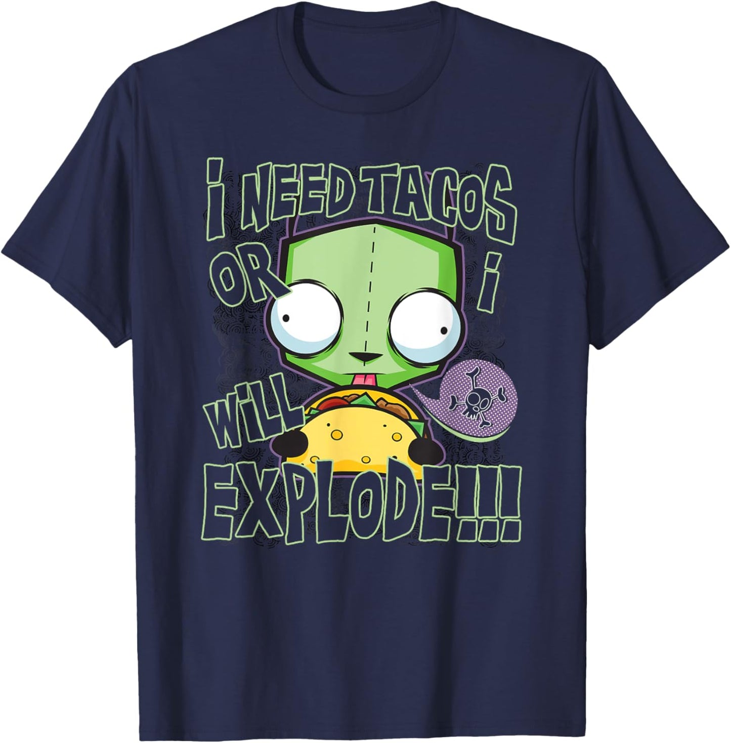 Invader Zim I Need Tacos Or I Will Explode!!! Retro Gir Logo T-Shirt - T-Shirt | Navy