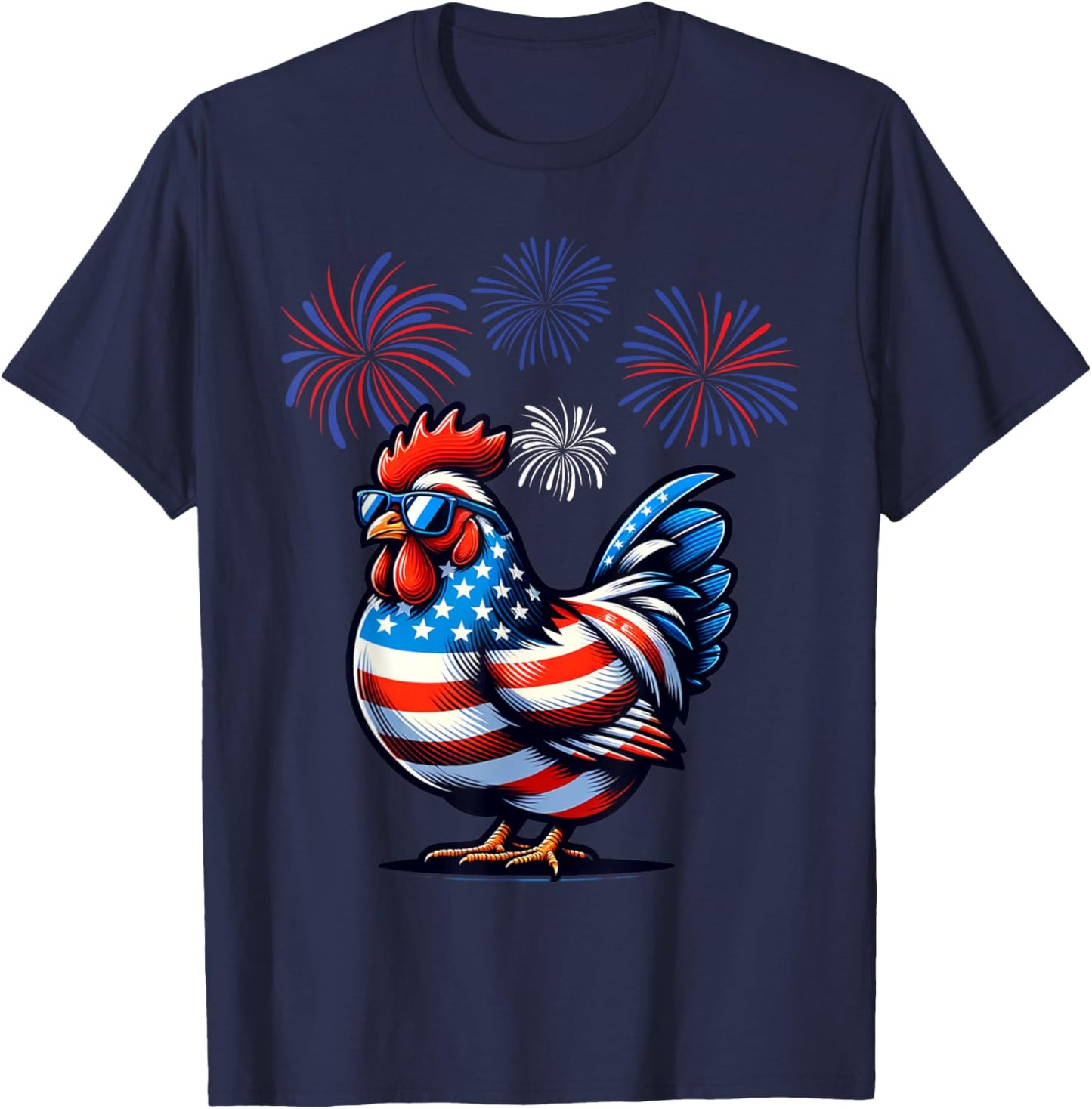 Red White Blue Chicken Farm Animal Patriotic 4th Of July T-Shirt - T-Shirt | Navy