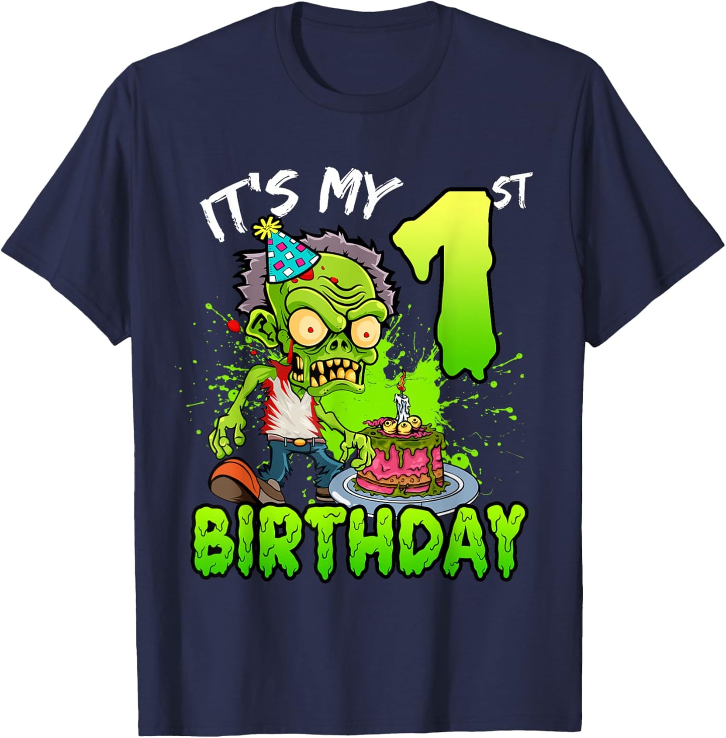 It's My 1st Birthday Zombie Lover 1 Year Old Boys Girls T-Shirt - T-Shirt | Navy