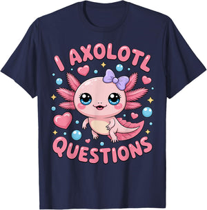 Girls I Axolotl Questions Coquette Bow Axolotl Kawaii T-Shirt - T-Shirt | Navy