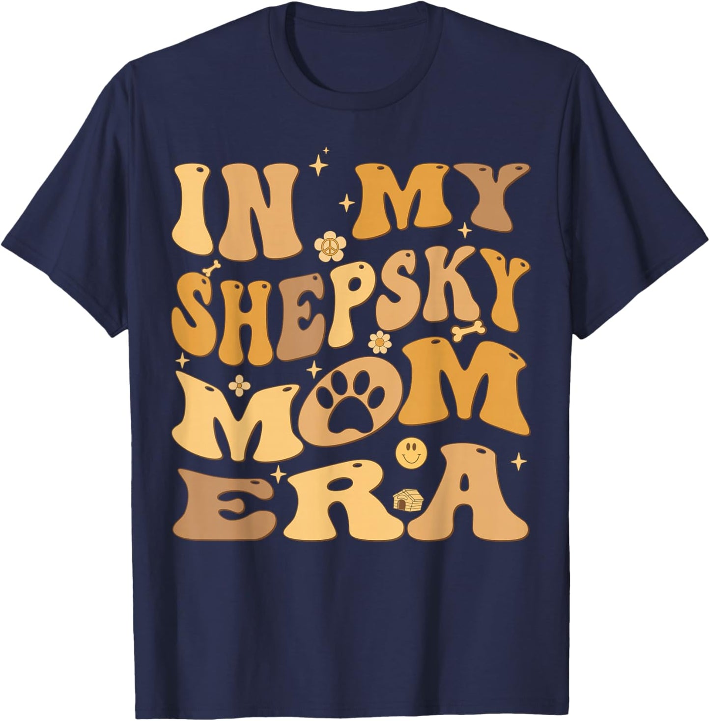 In My Shepsky Mom Era Groovy Gerberian Shepsky Dog T-Shirt - T-Shirt | Navy