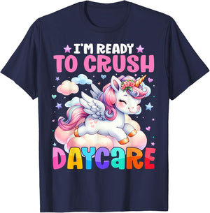 Kids Ready To Crush Daycare Unicorn Lover Back to School T-Shirt - T-Shirt | Navy