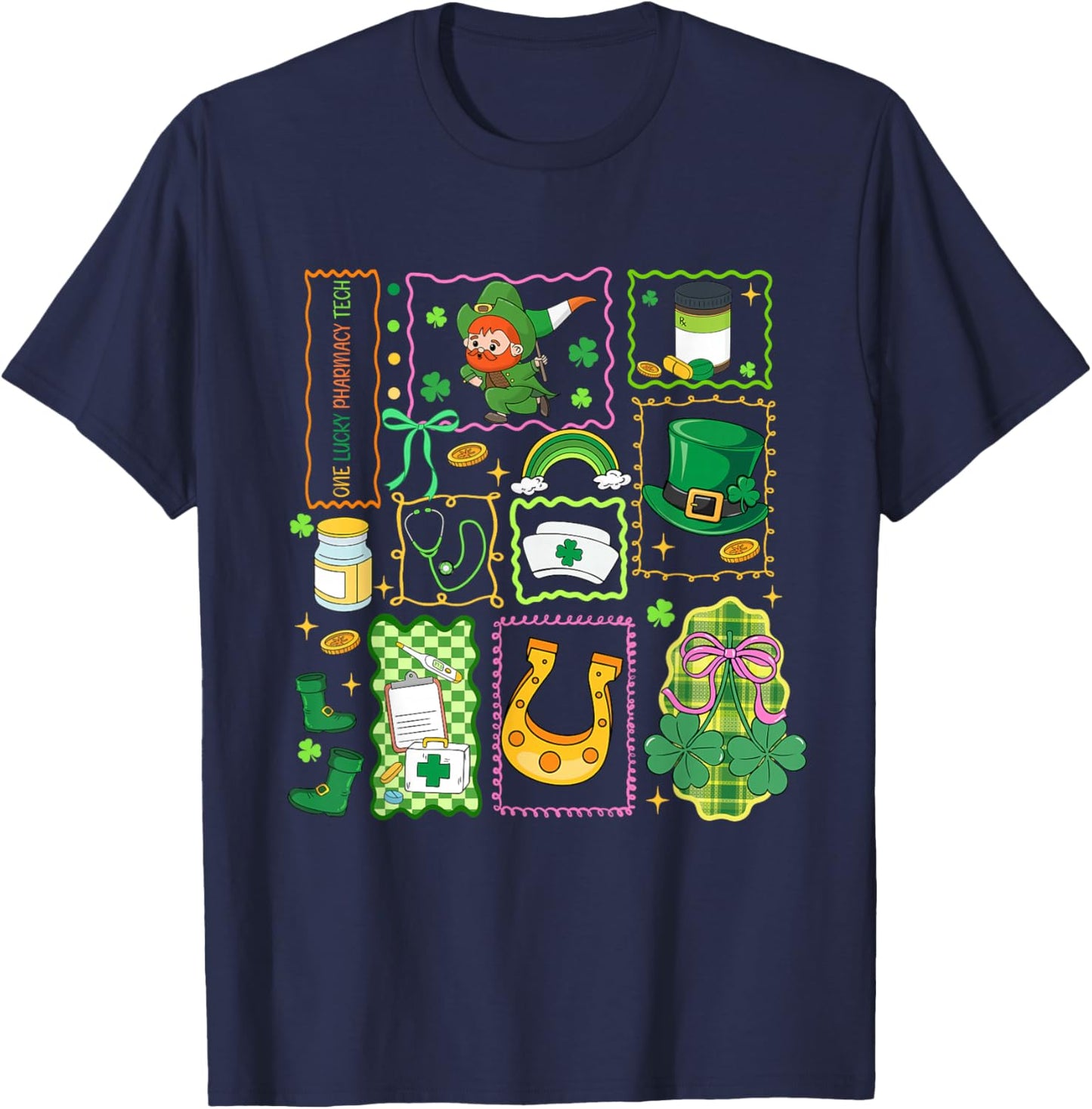 One Lucky Pharmacy Tech Shamrock Funny St Patricks Day T-Shirt - T-Shirt | Navy