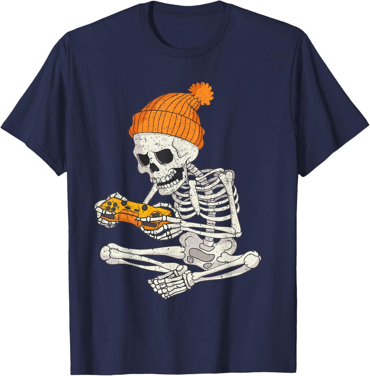 Funny Halloween Skeleton Gamer Video Games Boys Gaming T-Shirt - T-Shirt | Navy