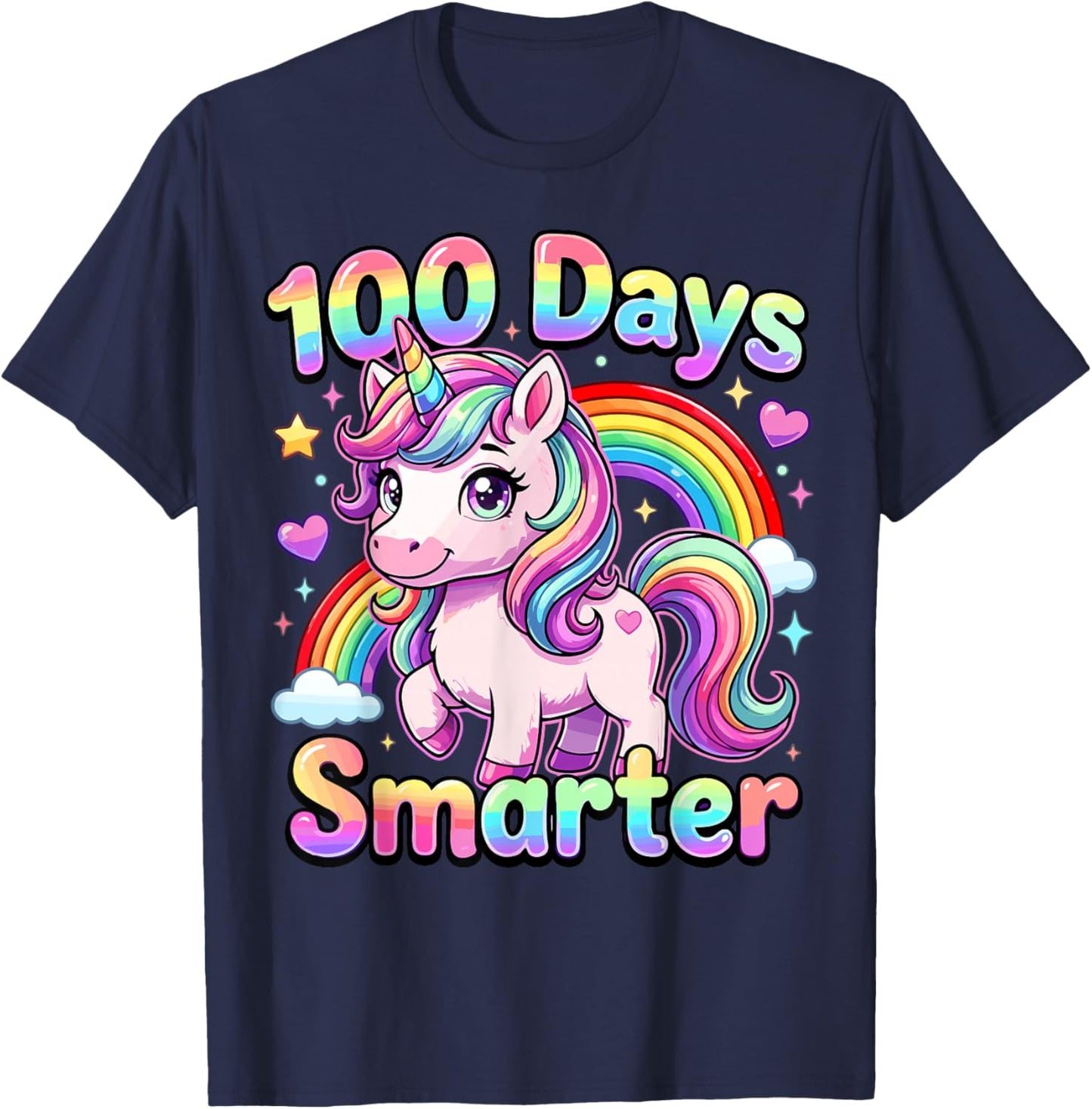 100 Days Smarter Girls Unicorn 100th Day of School T-Shirt - T-Shirt | Navy