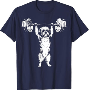 Shih Tzu Weightlifting T-Shirt - T-Shirt | Navy