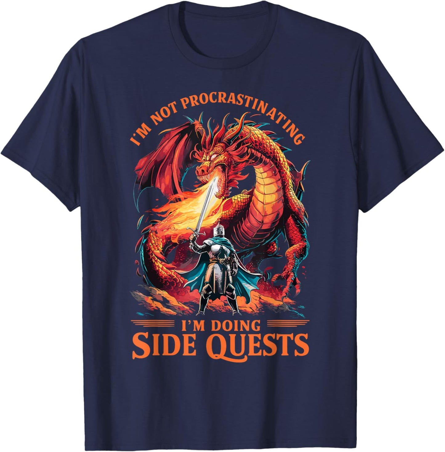 Im Not Procrastinating Its A Side Quest Gamer Gift - Kids RPG Gamer - Black - Small - Short Sleeve - - Fantasy Dragon Graphic T-Shirt - T-Shirt | Navy