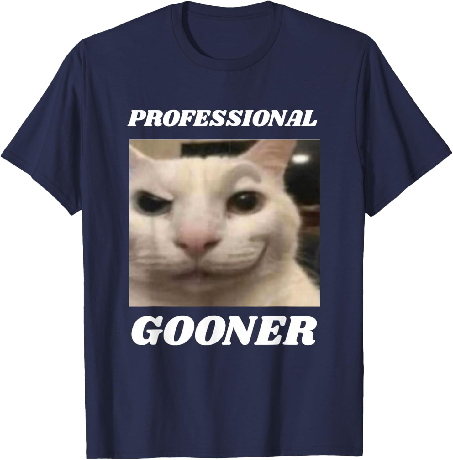 Professional Gooner Funny Gen Z Brain Red Cat Meme T-Shirt - T-Shirt | Navy