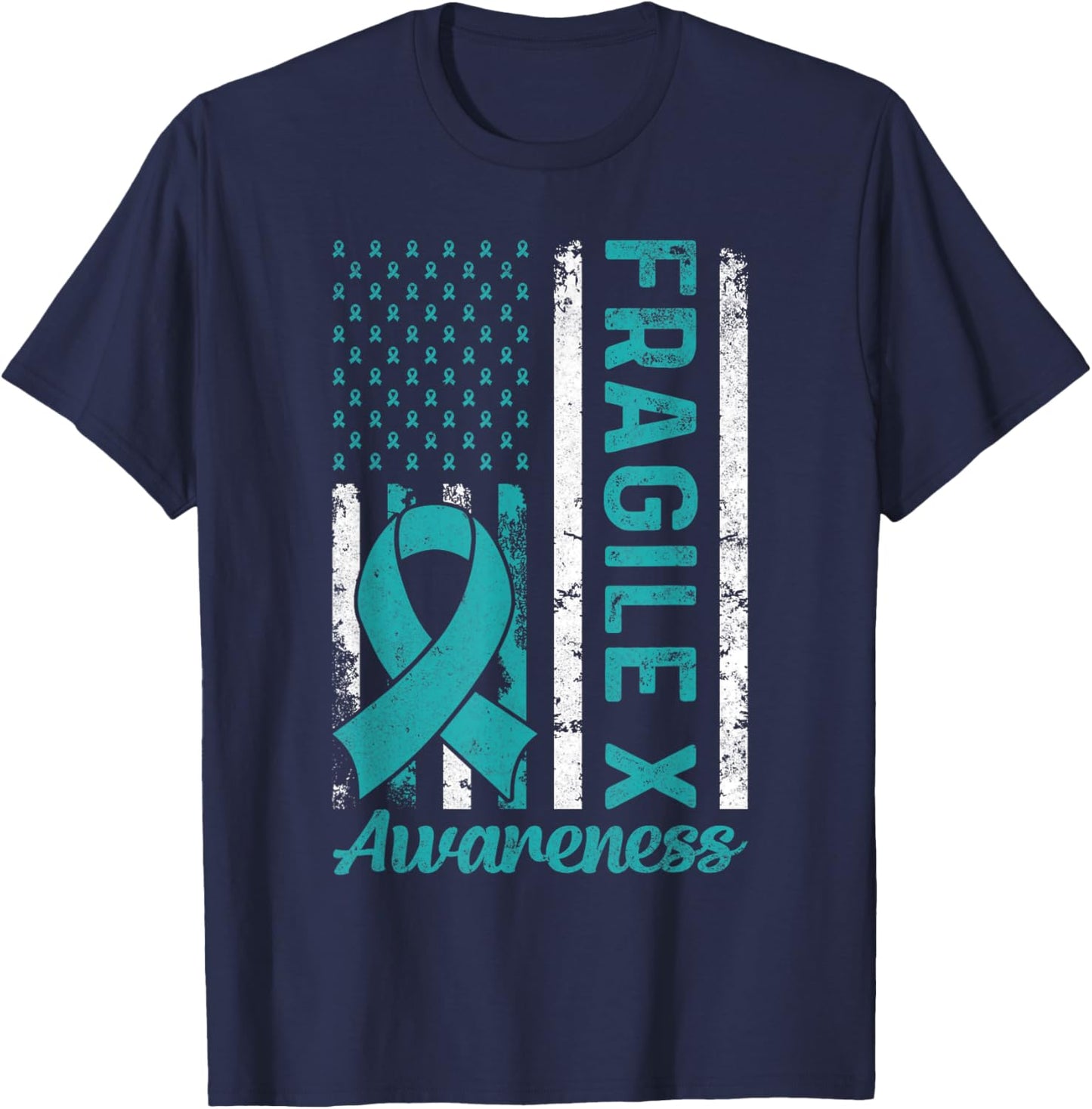 Fragile X Syndrome USA American Flag Fragile X Awareness T-Shirt - T-Shirt | Navy