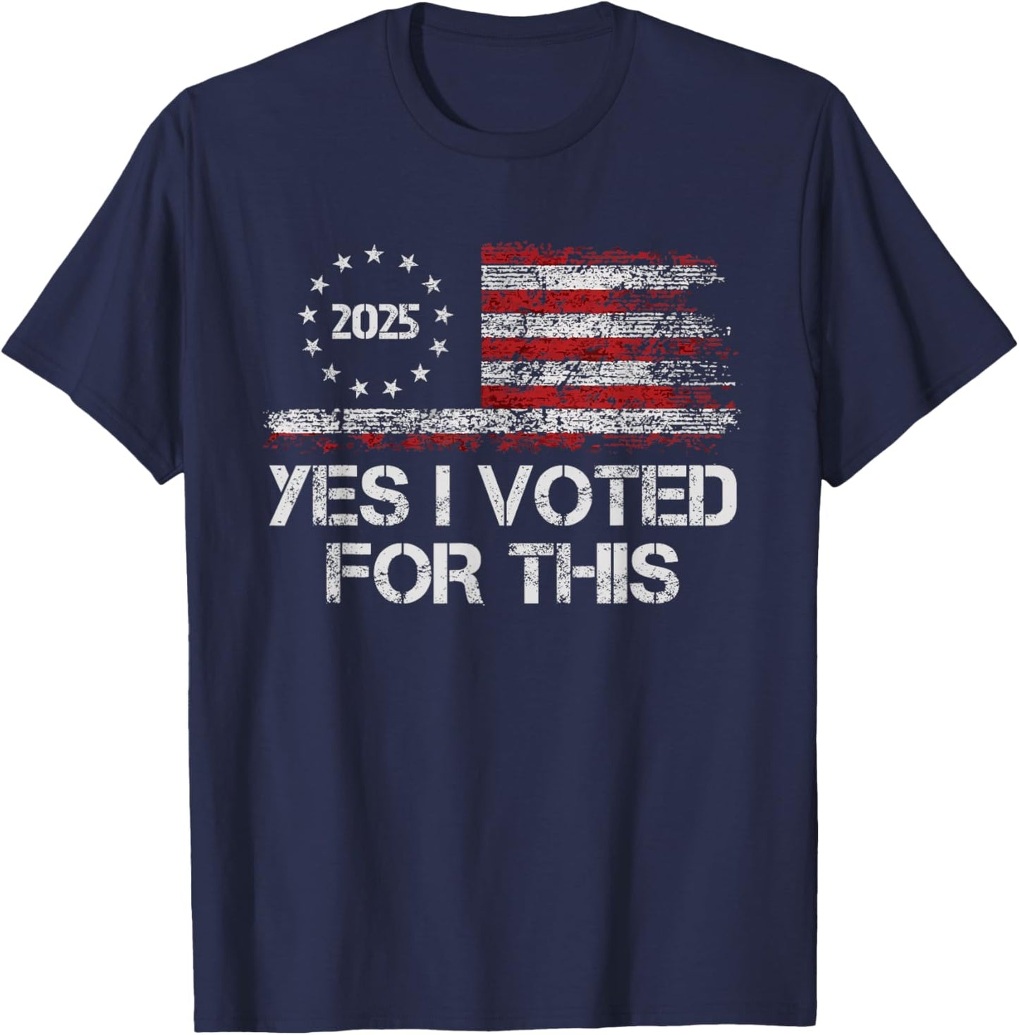 Yes I Voted For This Retro Vintage American Flag T-Shirt - T-Shirt | Navy