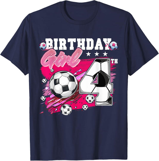 Funny Soccer Birthday 4 Year Old 4th Birthday Girl Soccer T-Shirt - T-Shirt | Navy