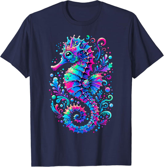 Seahorse Ocean Animal Colorful Underwater Seahorse T-Shirt - T-Shirt | Navy