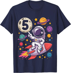 Kids 5th Birthday Astronaut Galaxy Space 5 Five Birthday Boy Kids T-Shirt - T-Shirt | Navy