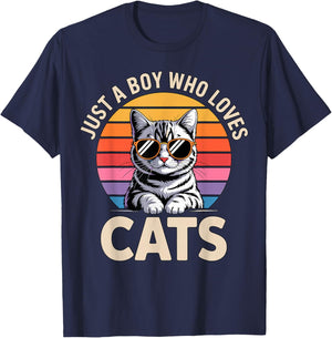 Just a Boy Who Loves Cats T-Shirt - T-Shirt | Navy