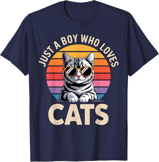 Just a Boy Who Loves Cats T-Shirt - T-Shirt | Navy