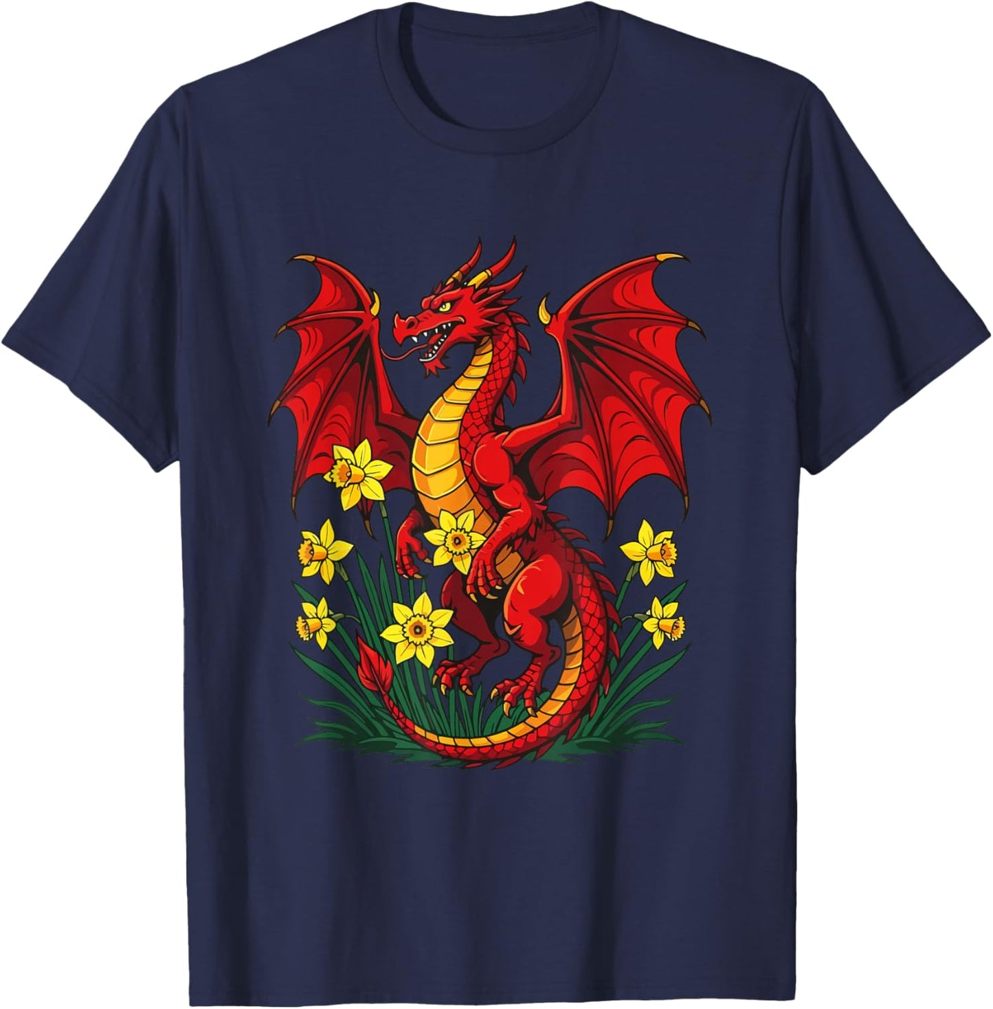 Red Dragon Stood Parmi Les Jonquilles T-Shirt - T-Shirt | Navy