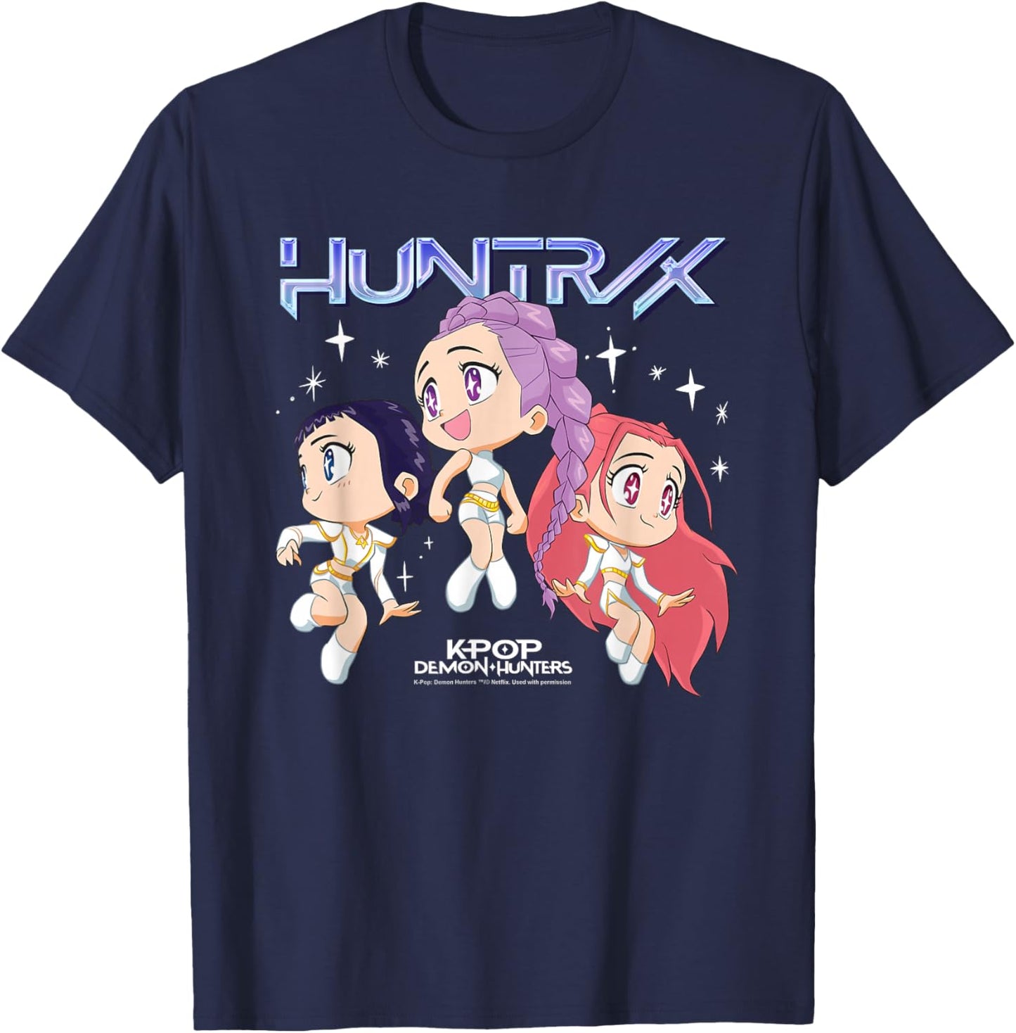 Kpop Demon Hunters Huntrix Chibi Officially Licensed T-Shirt - T-Shirt | Navy