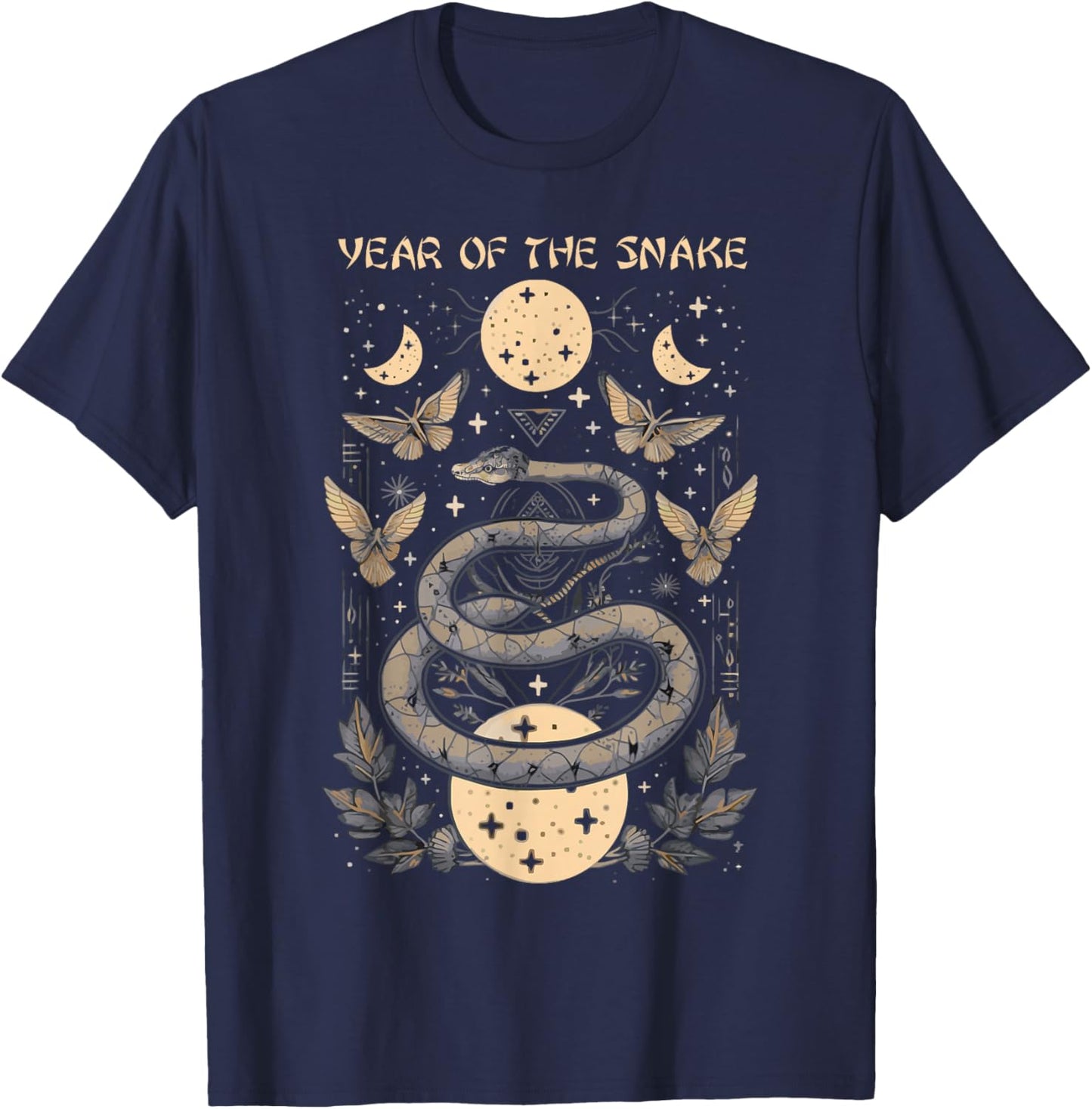 Celebrate Chinese New Year of the Snake 2025 Moon Butterfly T-Shirt - T-Shirt | Navy