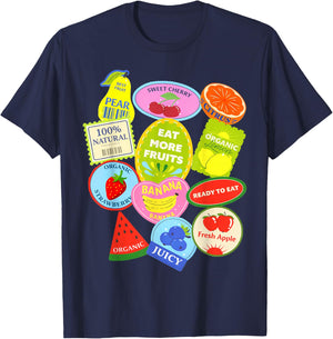 Fruit Stickers Sweet Summer Eat More Fruits Funny T-Shirt - T-Shirt | Navy