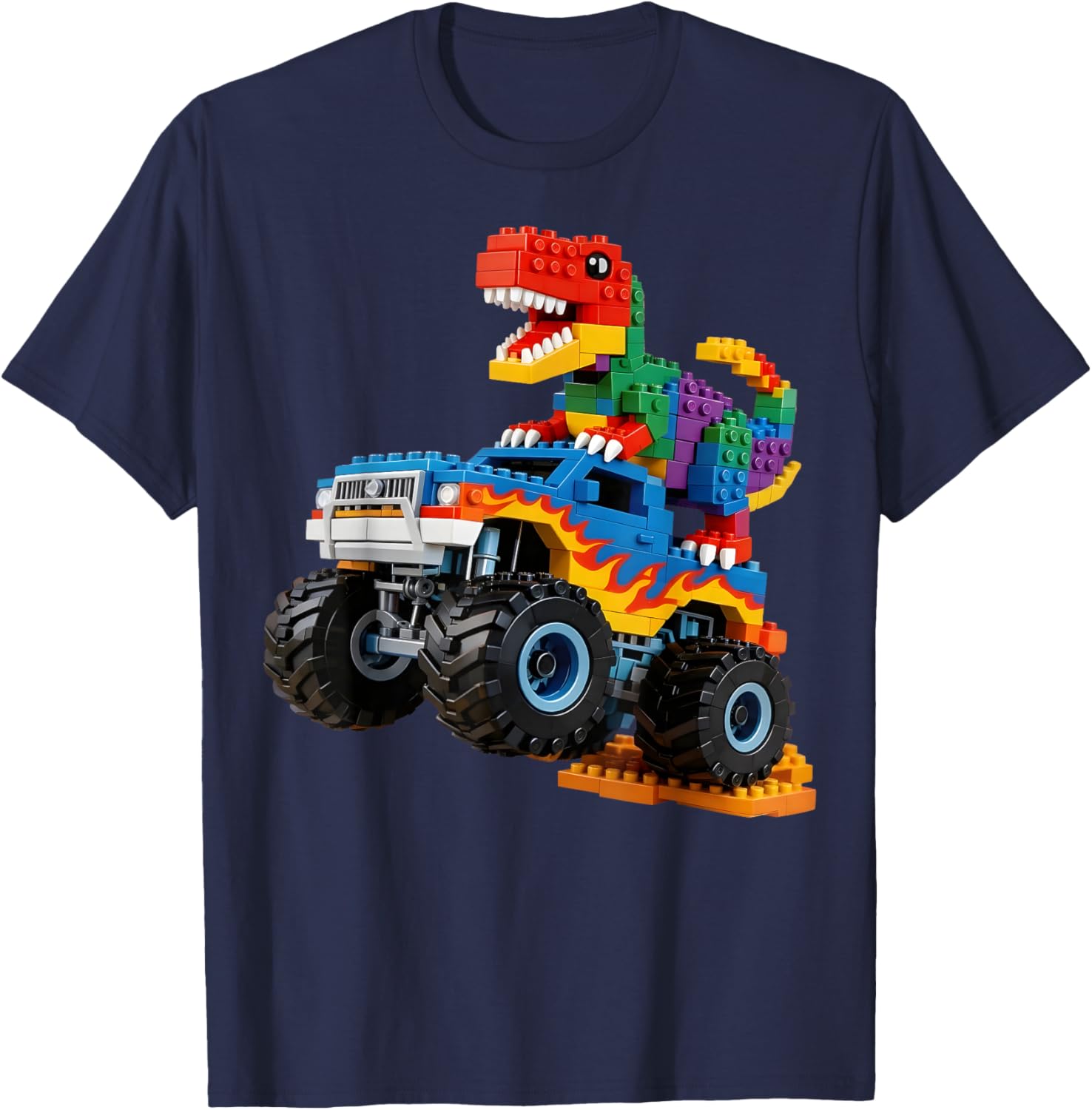 Building Bricks Monster Truck Dinosaur Gifts for Boys Kids T-Shirt - T-Shirt | Navy