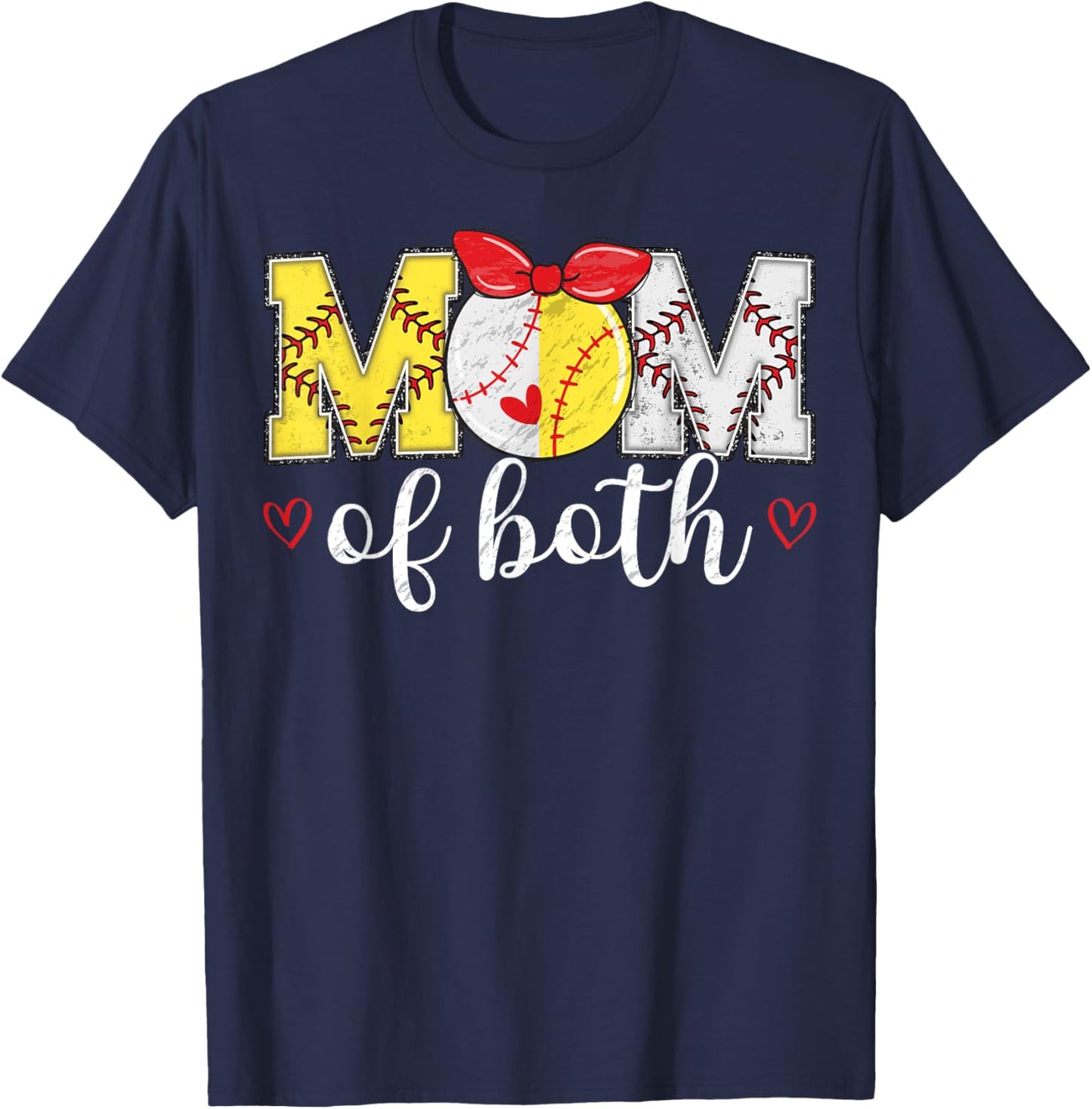 Mom Of Both Funny Baseball Softball Mother's Day T-Shirt - T-Shirt | Navy