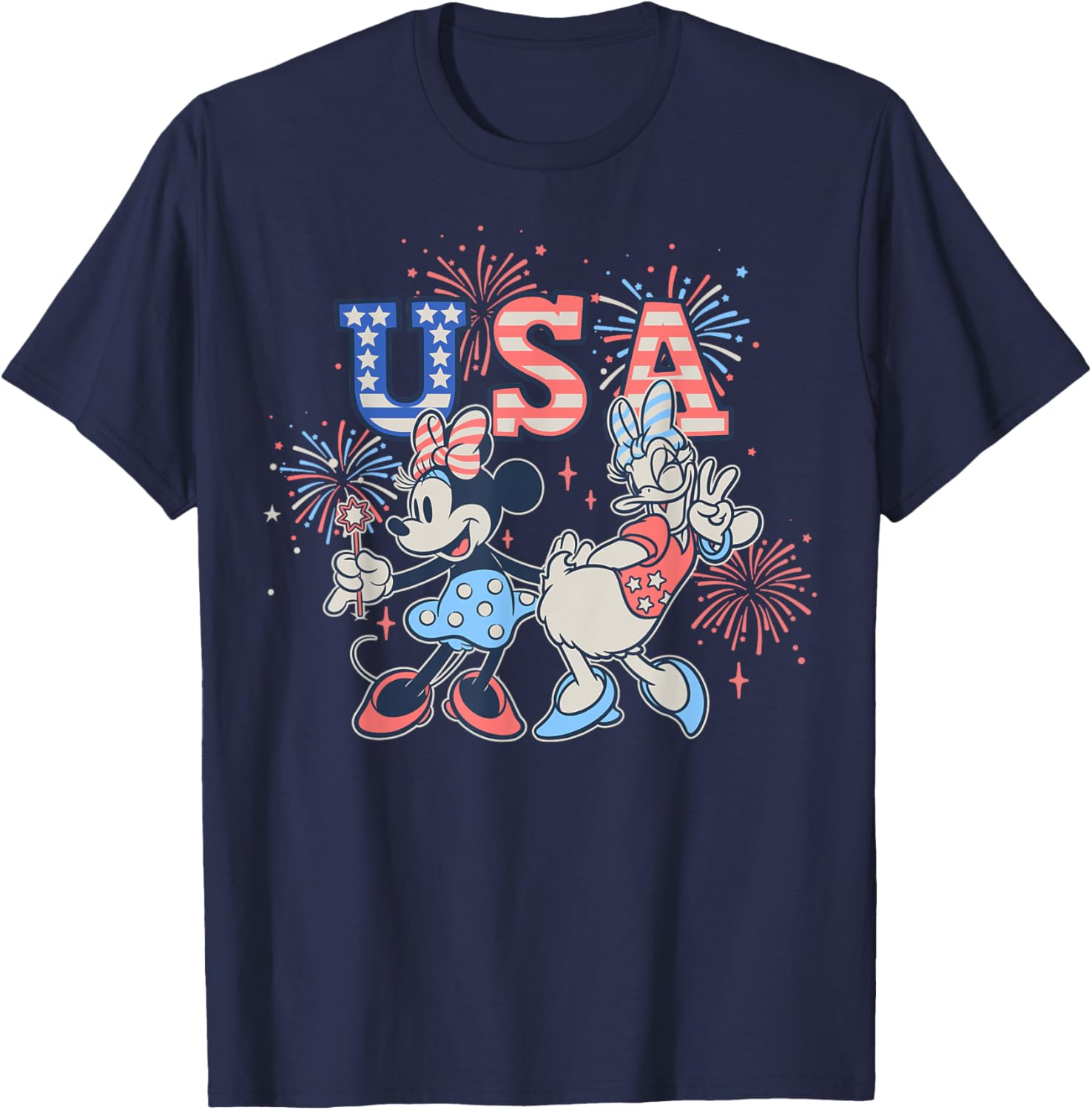 Disney Mickey and Friends 4th of July USA Minnie & Daisy T-Shirt - T-Shirt | Navy