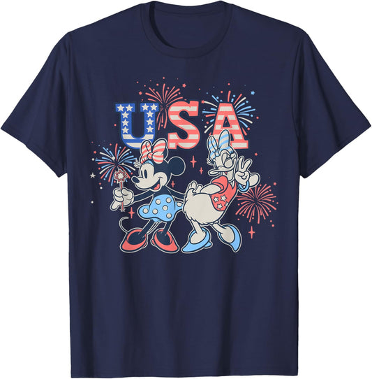 Disney Mickey and Friends 4th of July USA Minnie & Daisy T-Shirt - T-Shirt | Navy