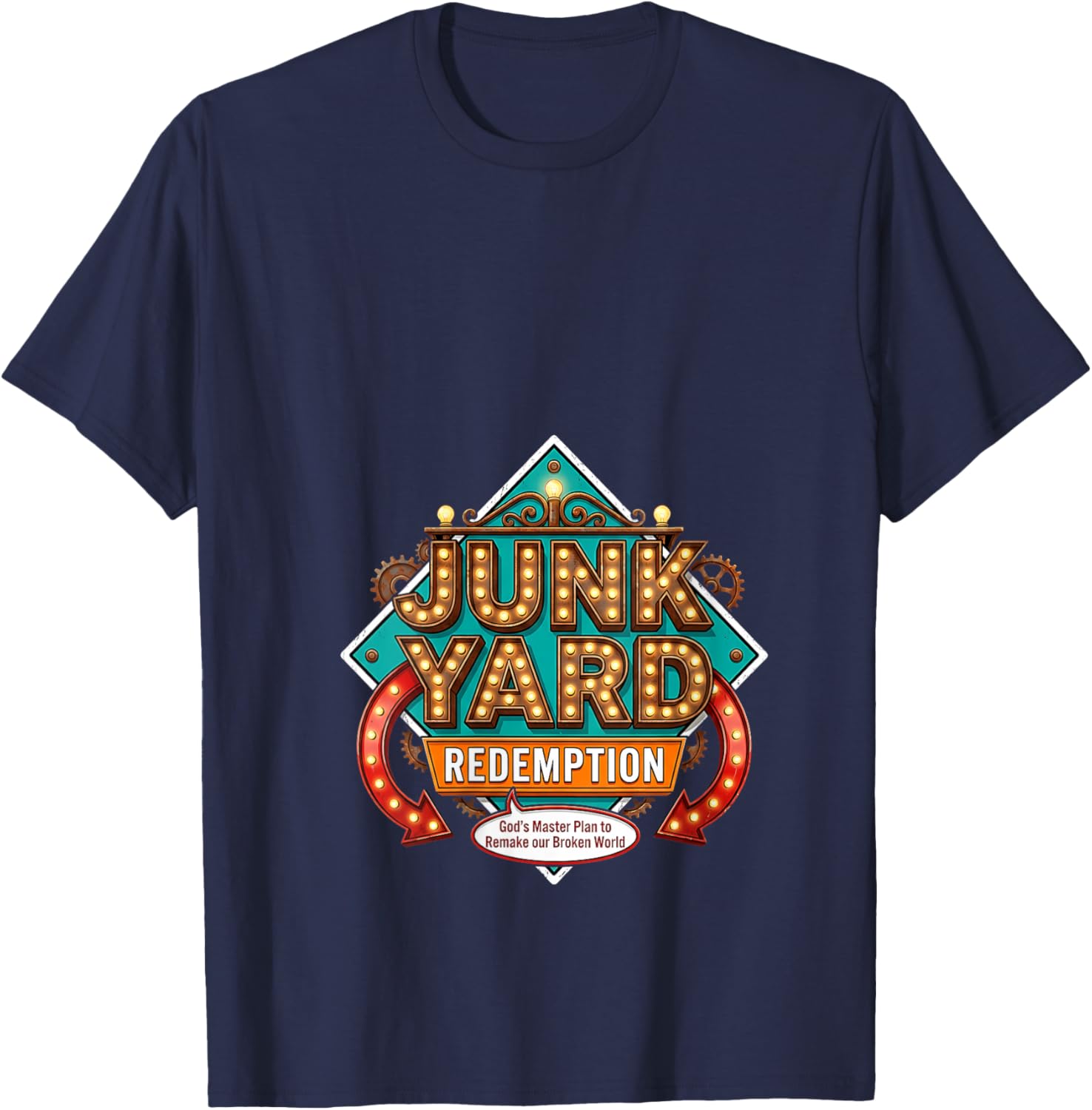 Women's VBS 2026 Junk Yard Redemption Vacation Bible School Theme V-Neck T-Shirt - T-Shirt | Navy