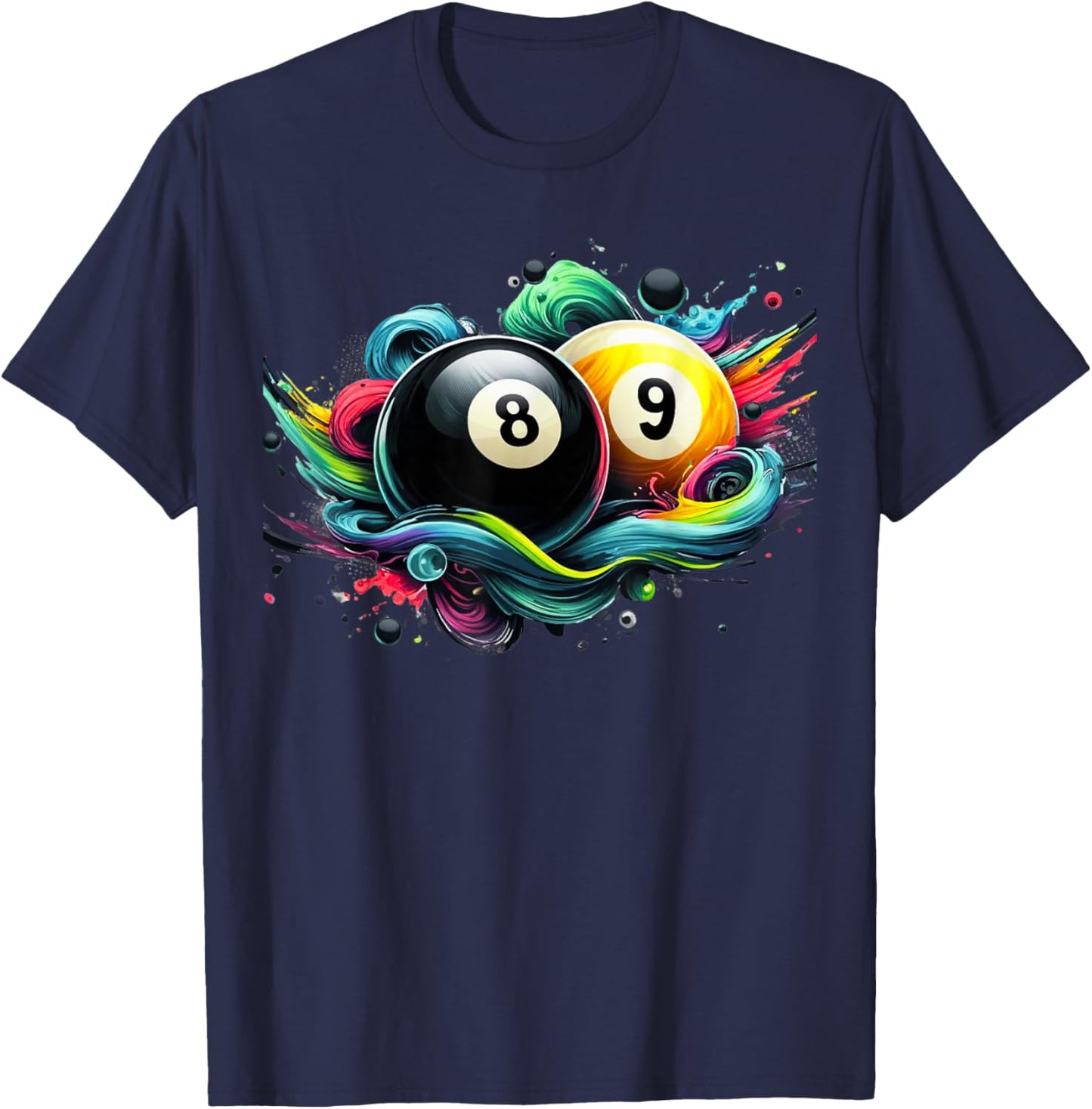 Billiards Pool Player 8 Ball 9 Ball Paint Art Billiard Balls T-Shirt - T-Shirt | Navy