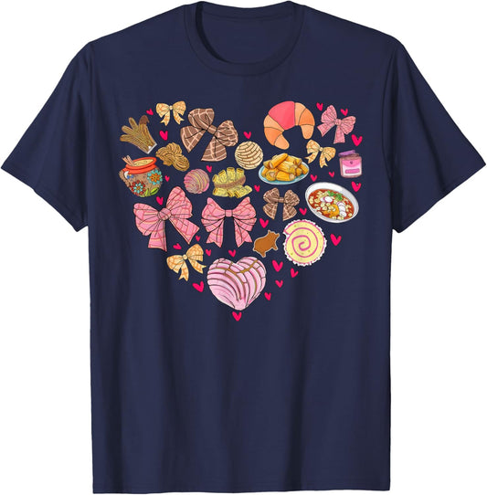 Valentine Conchas Pan Dulce Heart Mexican Valentine's Day T-Shirt - T-Shirt | Navy