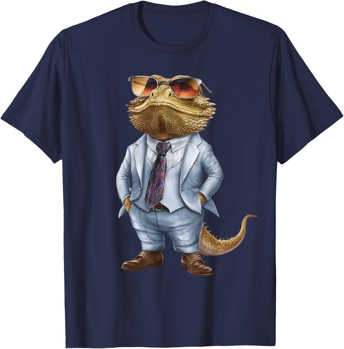Men Woman Bearded Dragon In Suit Bearded Dragon T-Shirt - T-Shirt | Navy