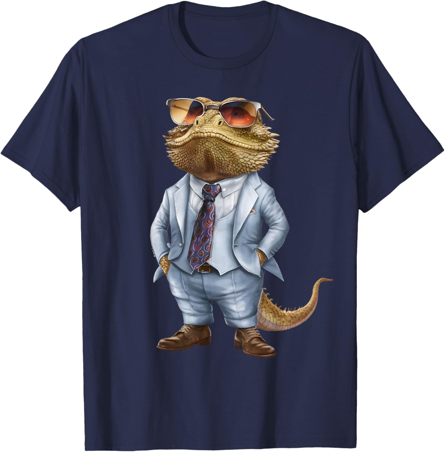 Men Woman Bearded Dragon In Suit Bearded Dragon T-Shirt - T-Shirt | Navy