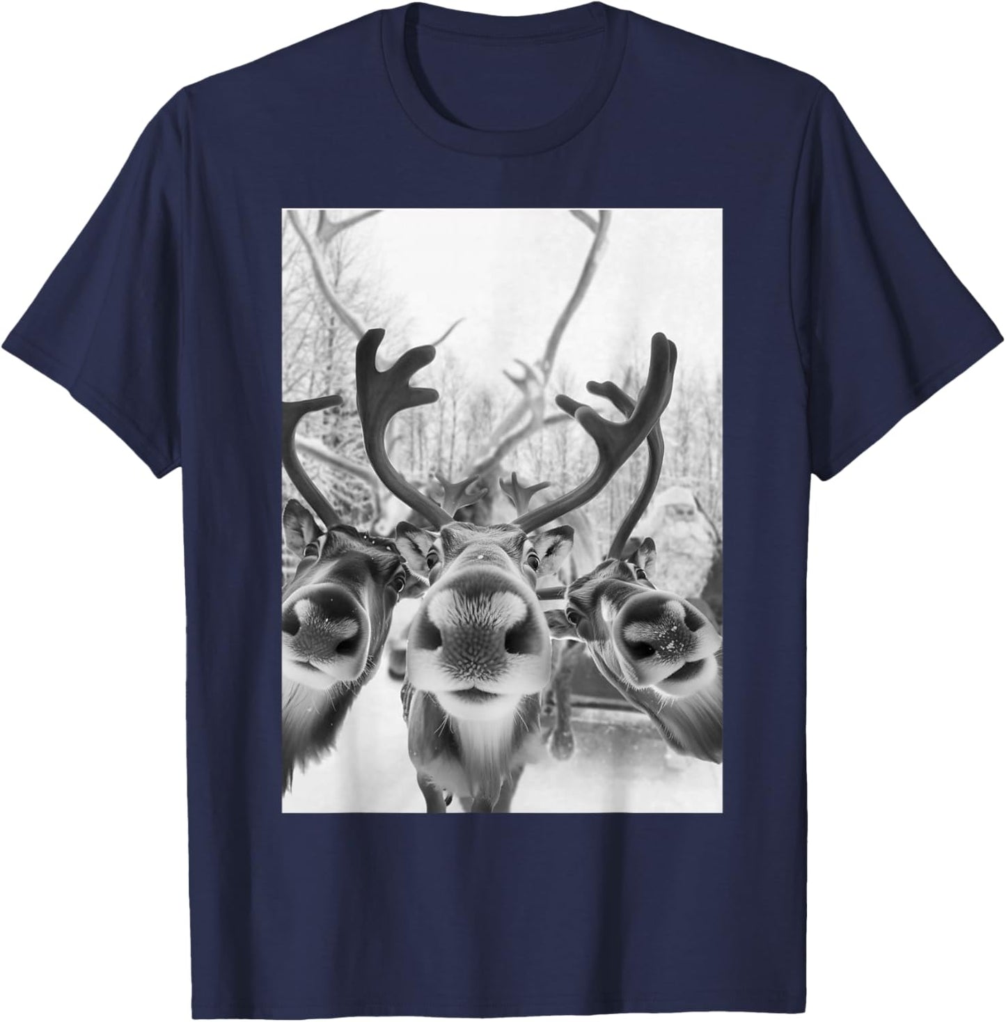 Funny Reindeer Selfie With Santa Christmas T-Shirt - T-Shirt | Navy