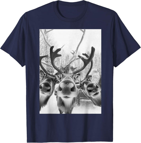 Funny Reindeer Selfie With Santa Christmas T-Shirt - T-Shirt | Navy