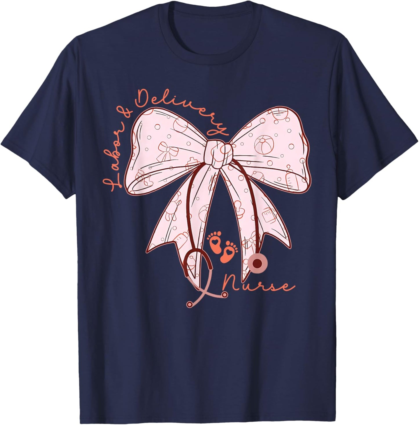 Cute Coquette Bow Labor and Delivery Unit Baby Ob RN Nurse T-Shirt - T-Shirt | Navy