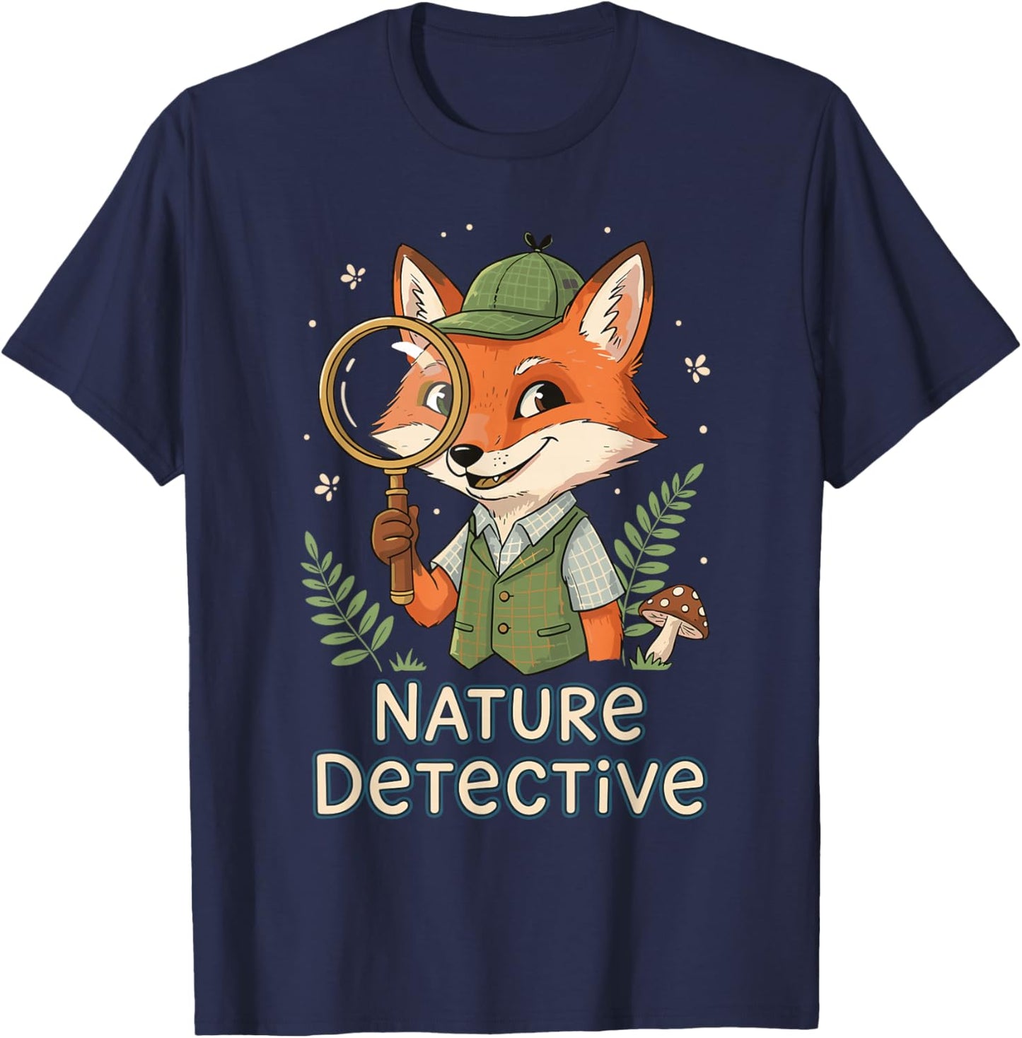 Nature Explorer Detective Fox Children's Magnifier Outdoor T-Shirt - T-Shirt | Navy