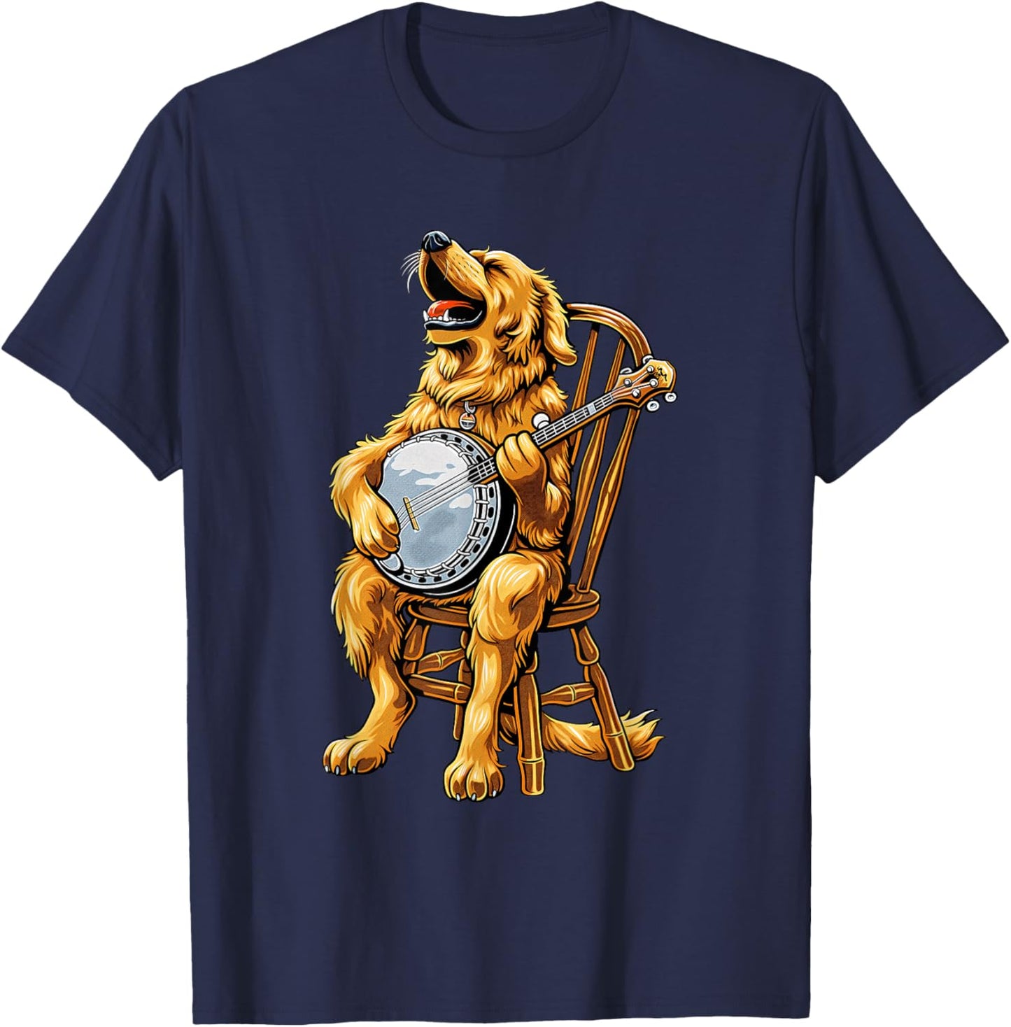 Golden Retriever Dog Bluegrass Banjo Player T-Shirt - T-Shirt | Navy