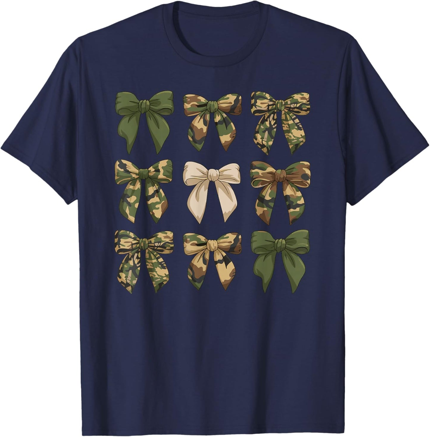 Camouflage Old Camo Bow Cute Country Hunting Women Girl T-Shirt - T-Shirt | Navy