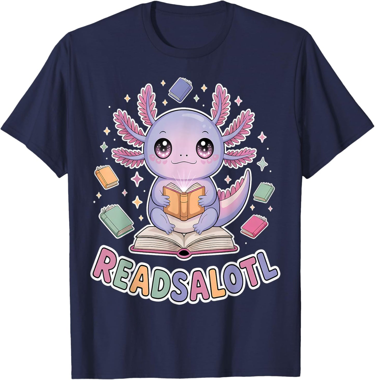 ReadsAlotl Axolotl Book Lover Cute Reading T-Shirt - T-Shirt | Navy
