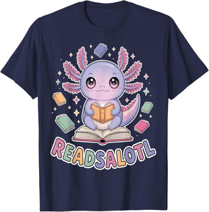 ReadsAlotl Axolotl Book Lover Cute Reading T-Shirt - T-Shirt | Navy