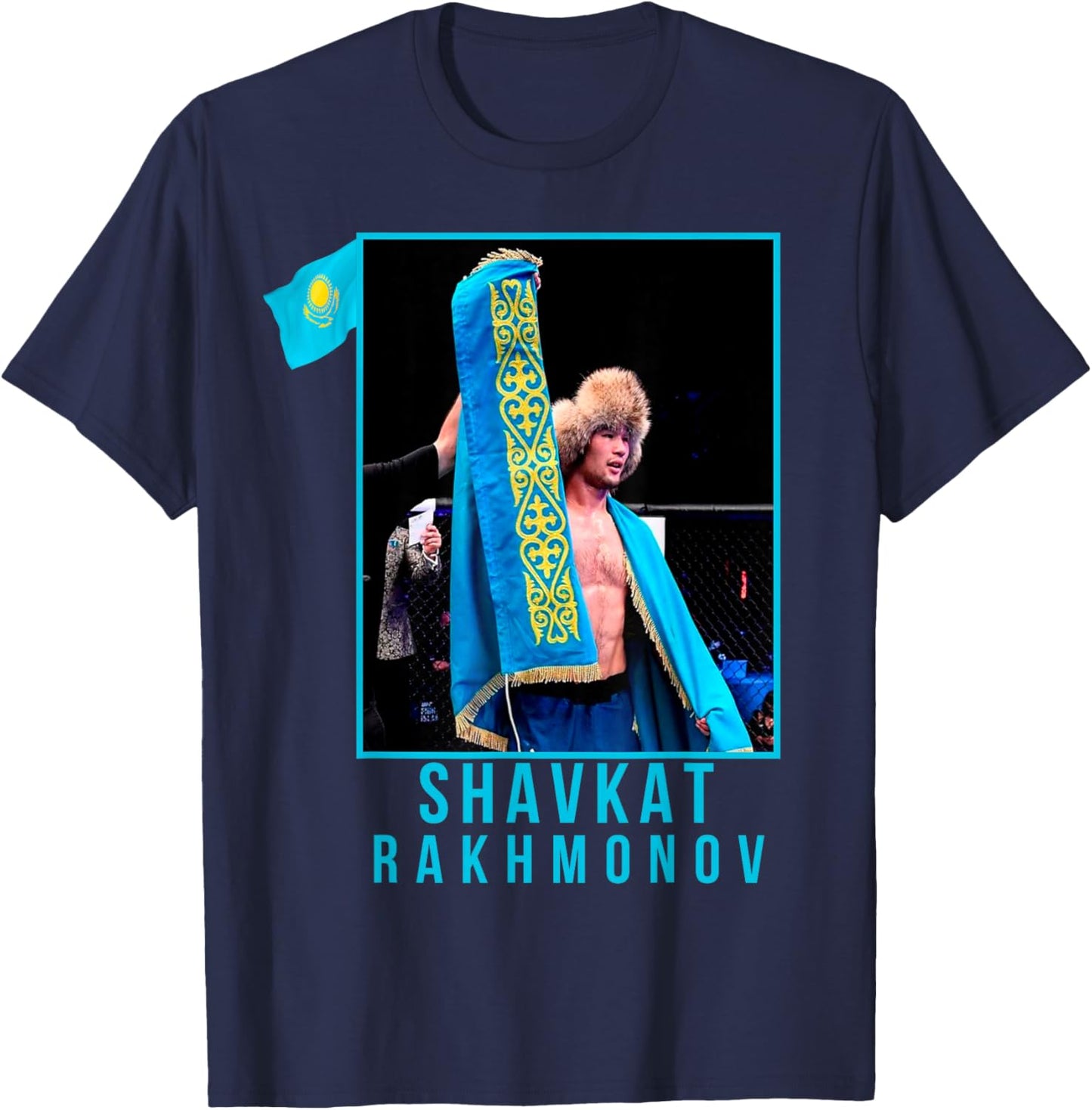 Shavkat Nomad Rakhmonov Champion Mma Kazakhstan Flag T-Shirt - T-Shirt | Navy